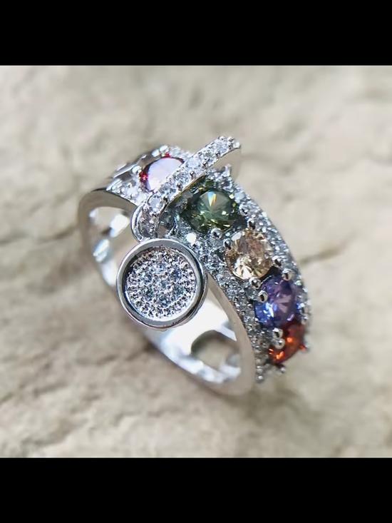 Anthropologie Jewelry - Multi-Gemstone Silver Ring with Pavé Accent